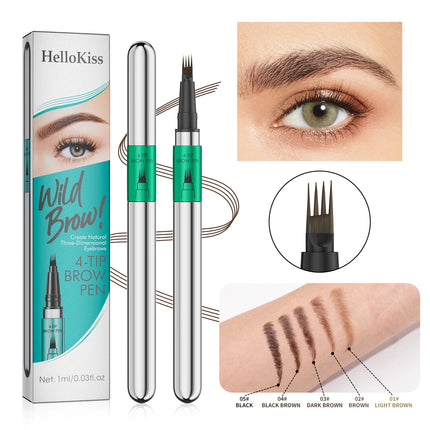 Hellokiss Waterproof Eyebrow Pen, Microblading Eyebrow Pencil With 4 Split Head, Natural Looking Brows Makeup ( 5 Colors)