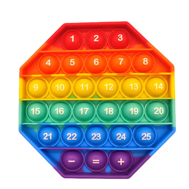 Letter A-Z Rainbow Square Fidget Toys Number Learning Teaching Tool Push Bubble Stress Relief Sensory Toys for Boys and Girls