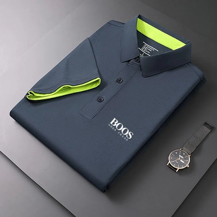 New men's high-quality short-sleeved polo shirt, summer fashion, casual, sweat-absorbing, breathable, cool T-shirt top