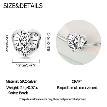 Original New 925 Sterling Silver Prayer Virgin Mary Charms Beads Fit Necklace Bracelet Accessory DIY Jewelry For Women Gift