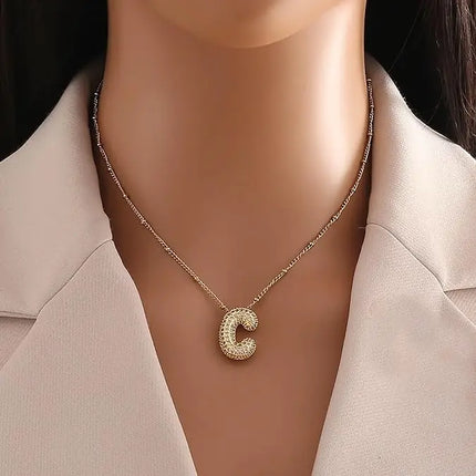 SUNSLL Cubic Zircon A-Z 26 Bubble Letter Necklace 2 Sizes Gold Plated M Chunky Balloon Initials Pendant Women Chain Jewelry 2024