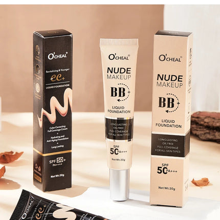 Ocheal 30g BB/CC sunscreen Cream SPF 50/PA+++ Facial Liquid Foundation Cream Anti-Aging Long Lasting Full Coverage Cream Powder