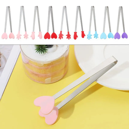 1pc Creative Silicone Stainless Steel Mini Snack Food Tongs Non-slip Handles BBQ Bread Ice Cube Clip Kitchen Accessories
