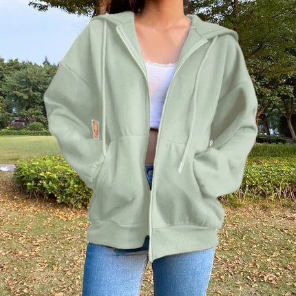 Oversized Hooded Zipper Sweatshirt Shoulder Drop Cuff Independent Station Women's Open Cardigan Street Style Comfortable Casual