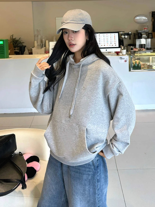 Women Casual Sports Drawstring Hoodie 2025 Autumn New Cotton Sweatshirt Fashion Classic Letter PulloverBlack Loose Hoodies
