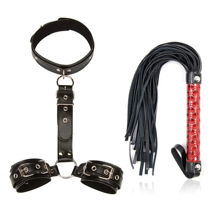 Bondage Restraint Kit Neck Collar Handcuff Whip Binding Rope Erotic Game Supplies for Adults
