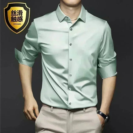 S-6XL Men's Blue Shirt Business Leisure Social Fashion High Quality Ice Silk Shirt Casual Work Top