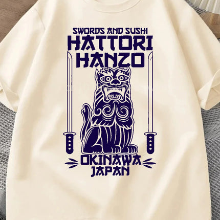 Hattori Hanzo RED Swords and Sushi Kill Bill Okinawa Japan tarantino T-Shirt Crew Neck Short Sleeves Loose Fashion Streetwear