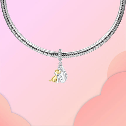 Girl & Dog Hugging Dangle Charm S925 Sterling Silver Two tone pendants Fit Original Bracelet Making Pet Lovers’ Bracelet Gift
