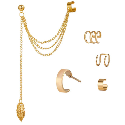 10 Pcs Leaves Clip Earrings for Women Rose Gold Color Creative Simple C Ear Cuff Non-Piercing Ear Clips Set Trend Jewelry Gift