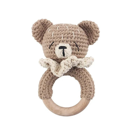 Amigurumi Cartoon Animal Baby Rattle Cute Wooden Ring Handhold Newborn Rattle Toys Handmade Pacifier Clips Kids Educational Toys