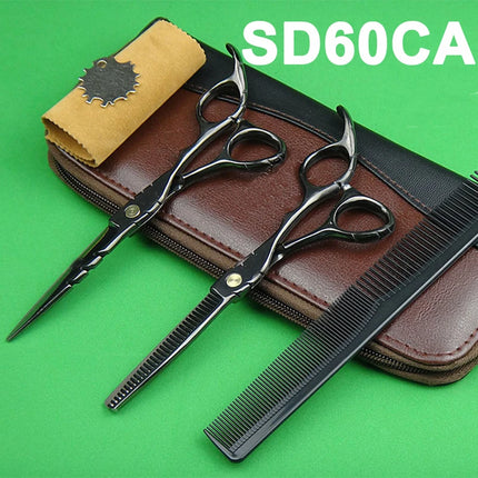 Japan 440C Titanium Qlating Barber Professional Scissors for Hairdresser 5.5 / 6.0 Cutting Thinning Black Hair Scissor Shears