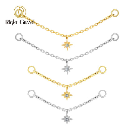 Right Grand ASTM F136 Titanium Dangle Star Chain Attachment Double Industrial Chain Connector Celestial Cartilage Conch Piercing