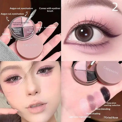 1Pc Cappuvini Matte Velvet Eyeshadow Palette 4 Colors with Eyeliner Highlighter And Contour Cute Beauty Cosmetic Eyes Makeup Set