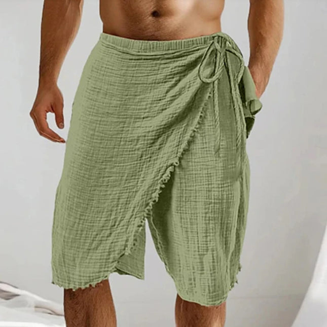 Boho Men's Linen Shorts Seaside Beach Casual Breathable Solid Color Drawstring Shorts Men Summer Vintage Irregular Loose Shorts