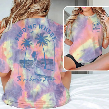 "Find Me Where The Sand Meets The Sea" T-shirts Women Vintage Ocean Beach Series Casual Short Sleeve Y2K Tops Summer Tshirts