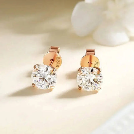 JoiasHome Pure 925 Silver Rose Gold 0.2-3CT Moissanite Stud Earrings Women Sparkling Wedding Fine Jewelry