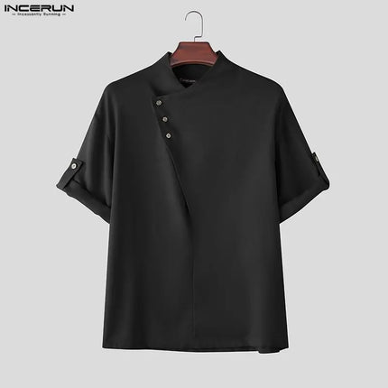 INCERUN Men Shirt Solid Color Half Sleeve Korean Style Men Clothes Streetwear Summer 2026 Stylish Casual Tops Male Shirts S-5XL