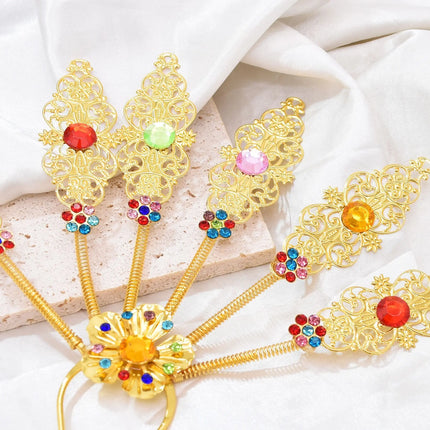 New Golden Alloy Leaf Crystal Flower Hairpin Hair Accessories for Women Thailand Ethnic Dance Party Decoration Headwear Jewelry