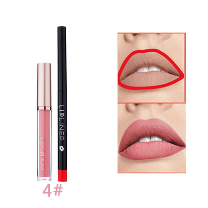 12 pieces of matte liquid lipstick+lipliner set, pigment velvet nude color waterproof long-lasting lip gloss makeup gift set