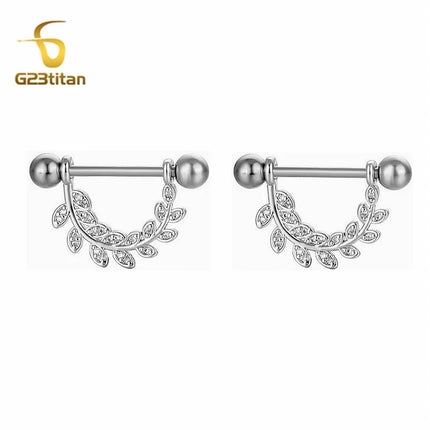 2pcs Silver Color Zircon Nipple Rings Allergy-free 14G 16mm Titanium Straight Barbell Piercing Sexy Beach Jewelry Woman Ornament