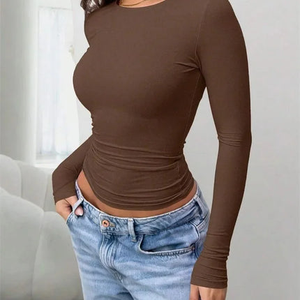 Basic Long Sleeve Crop Top for Women Spring Autumn Winter Round Neck Slim Fit Solid Color T-shirt Streetwear Tee Top