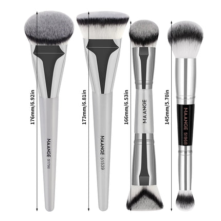 MAANGE 4pcs Makeup Brushes 2pcs Dual-ended Concealing Blush Brushes 2pcs Flat Top Angled Foundation Brushes Kit for Gifts Girls