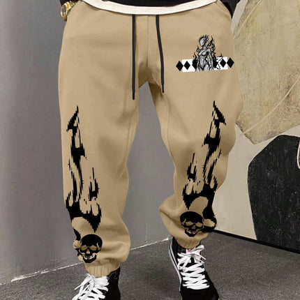 Men's Gothic Skull Flame Lady Figure Rhombus Print Sweatpants Elastic Waist Soft Dark Punk Street Hip Hop Joggers
