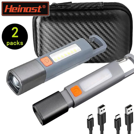 Strong Lighting ABS Flashlamp USB Rechargeable Zoomable Waterproof Outdoor EDC Torch with Hook  Long-range Emergency Lantern