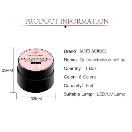 8ml Quick Building Extension Nail Gel Milky White Semi-Permanent UV/LED Gel Varnish Suitable for Manicure DIY Nail Prolong Tool