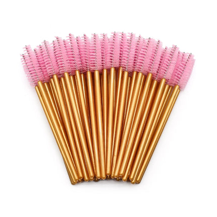 50Pcs Disposable Eyelash Makeup Brush Mascara Wands Gold Mini Eye Lash Brushes Short Eyebrow Comb Eyelashes Extension Tool