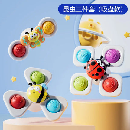 3PC Set Suction Cup Spinning Cartoon Animal Spinner Toys For Kids Window High Chair Tray Bath Table Travel for Children Gift