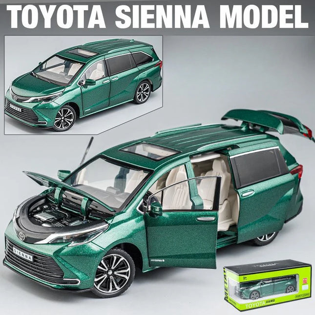 1/24 TOYOTA SIENNA MPV Van Diecast Toy Car Model Miniature Pull Back Sound & Light Doors Openable Collection Gift For Boyfriend