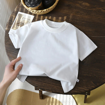 2-10Y Children's Pure Cotton Short Sleeved Pullover T-shirt Baby Boys Girls Summer Clothes New Students Solid Color Tops