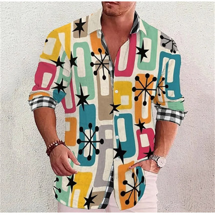 Fashionable Men's Long-Sleeved Retro Printed Lapel Designer Design Casual Shirt Soft and Comfortable Silk Smooth Men's Top 2023