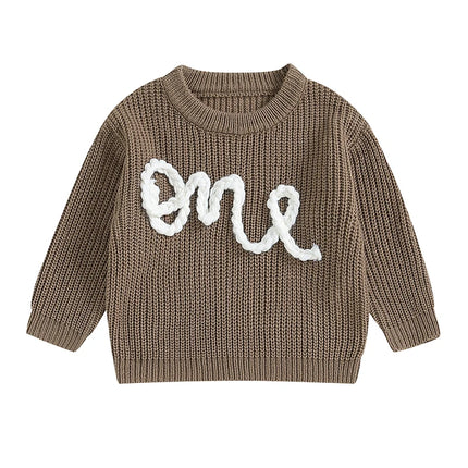 Newborn Baby Girl Boy Sweater Long Sleeve Crew Neck Letters Embroidery Winter Warm Knit Pullover Sweater Infant Autumn Clothes