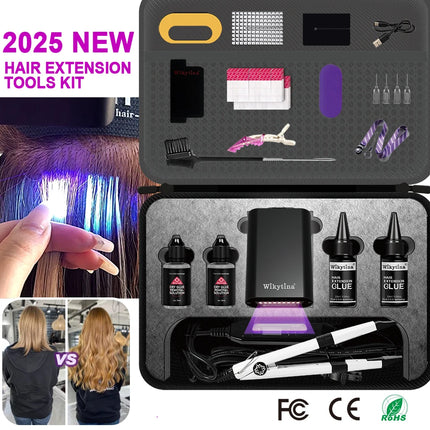 2026 UV Light Hair Extension Tool set Complete Kit with Strong Adhesive Glue And Remover Machine for V-Light Hair Extension tool