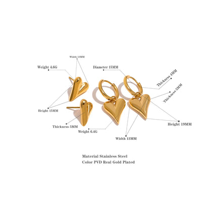 Yhpup Stainless Steel Chic Heart Huggie Hoop Earrings Charm Gold Color Tarnish Free Trendy Fashion Jewelry for Women Bijoux