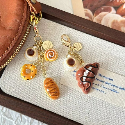 1PC Creative Unique Doughnut Bread Coffee Phone Charm Strap Pendant Lanyard Simulated Food Toys Keychain Bag Accessories Gift