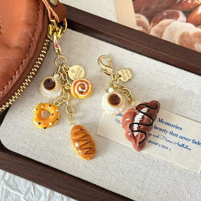 1PC Creative Unique Doughnut Bread Coffee Phone Charm Strap Pendant Lanyard Simulated Food Toys Keychain Bag Accessories Gift