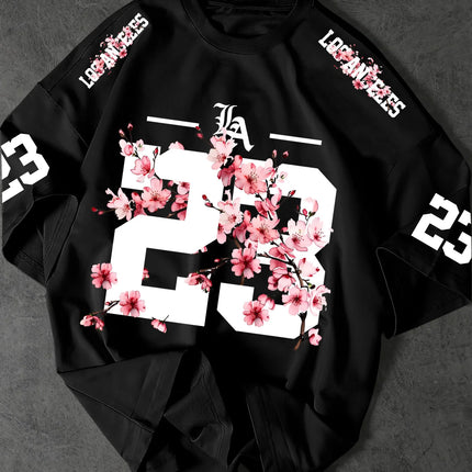 Summer 3D Printings Perfect for Daily Wear for Big-Sized Men's T-Shirts with Cherry Blossom Pattern T-shirt