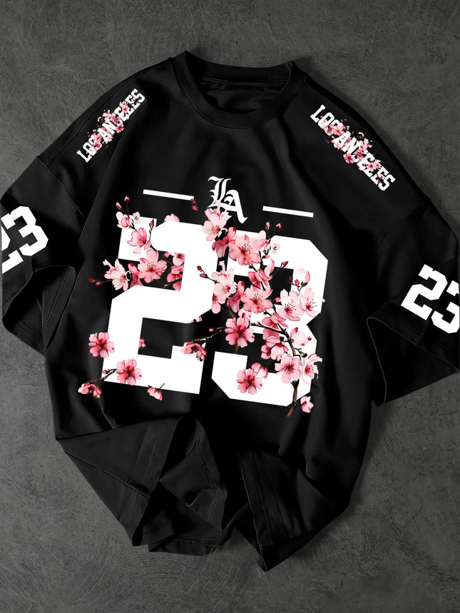Summer 3D Printings Perfect for Daily Wear for Big-Sized Men's T-Shirts with Cherry Blossom Pattern T-shirt