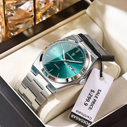 Casual Men's Quarts Wristwatch Waterproof Luminous Men Watch Stainless Steel Quarts Watch Date Week Man Clock(Packaged by Box)