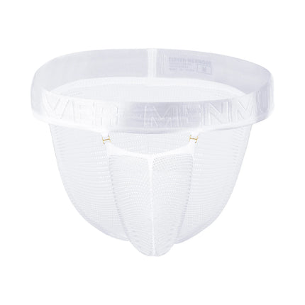 Hollow Penis Pouch Briefs Men Underwear Sexy Underpants Man Panties Mesh Lingerie High-cut Wide Waistband Metal Buckle Decor