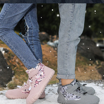 Waterproof Kids Barefoot Snow Boots 2025 New Wide Toe Winter Warm Fur Lined Shoes for Boys Girls Cold Weather Outdoor Sneakers