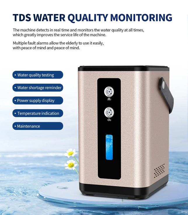 SUYZEKO Hydrogen  Inhalation Machine, 99.99% portable Purity Dual Outlet H2 Generator, PEM molecular  Water Electrolysis Ionizer