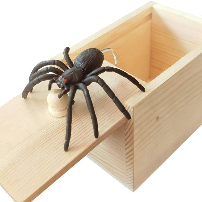 Spider Prank Box Wooden Prank Toy & Jump Scare Prank Realistic Jumping Spider Surprise Funny Gag Toy for Kid Halloween Xmas Gift