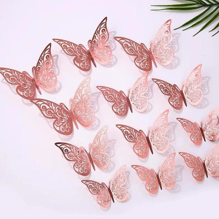 12pcs/Set 3D Hollow Butterfly Wall Stickers Bedroom Living Room Stickers for Wedding Party Decoration 3D Fridge Decals Wallpaper