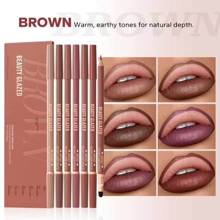 6pcs Matte Dual-Ended Lip Liner Pencils Set Long-Lasting Non-Drying Perfect for Lining Filling Lips Versatile for All Skin Typ