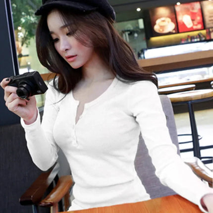 2024 Autumn Solid Color Long Sleeve T-shirt Women's Clothing Slims Smooths Your Silhouette Korean Base Layer Outer Wear Trendy